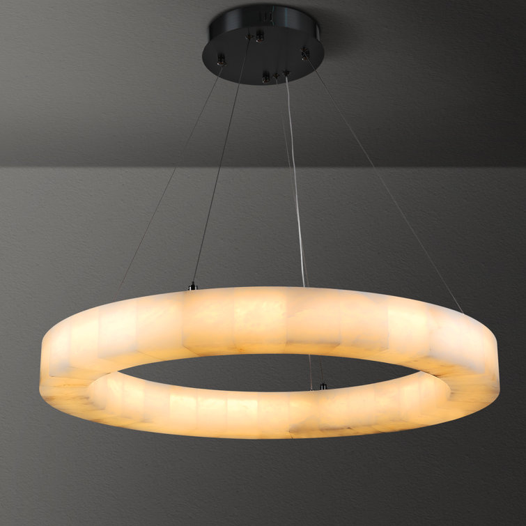 Orren Ellis 30" Dimmable LED Round Kitchen Island Alabaster Chandelier